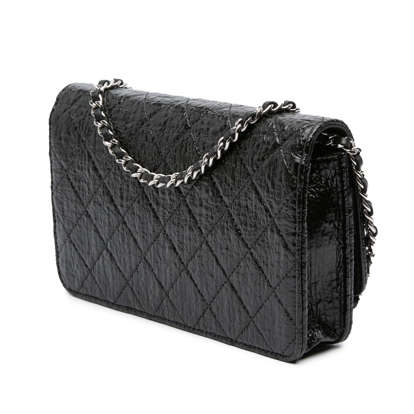 Chanel Cc Quilted Crinkled Patent Wallet On Chain
