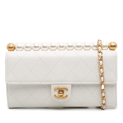 Chanel Cc Quilted Goatskin Chic Pearls Wallet On Chain