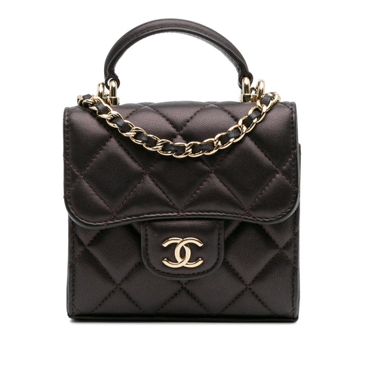 Chanel Cc Quilted Iridescent Lambskin Top Handle Flap Clutch With Chain