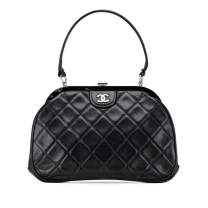 Chanel Cc Quilted Lambskin Kiss Lock Frame Top Handle Bag