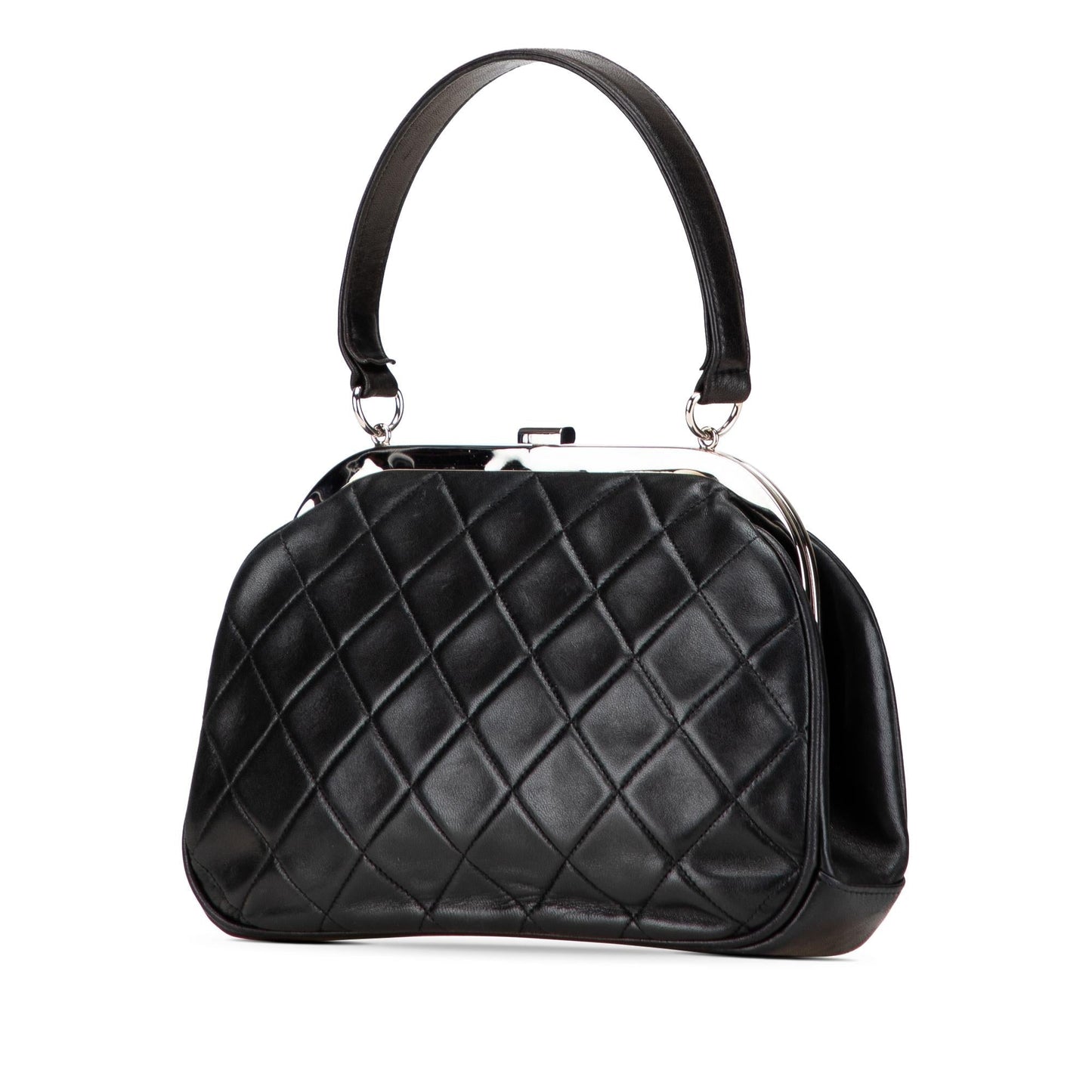 Chanel Cc Quilted Lambskin Kiss Lock Frame Top Handle Bag