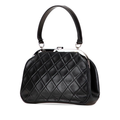 Chanel Cc Quilted Lambskin Kiss Lock Frame Top Handle Bag