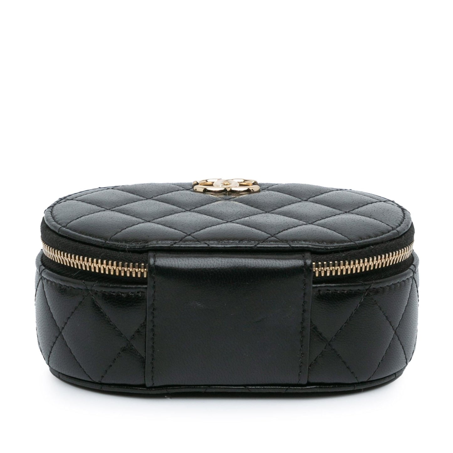 Chanel Cc Quilted Lambskin Oval Top Handle Clutch