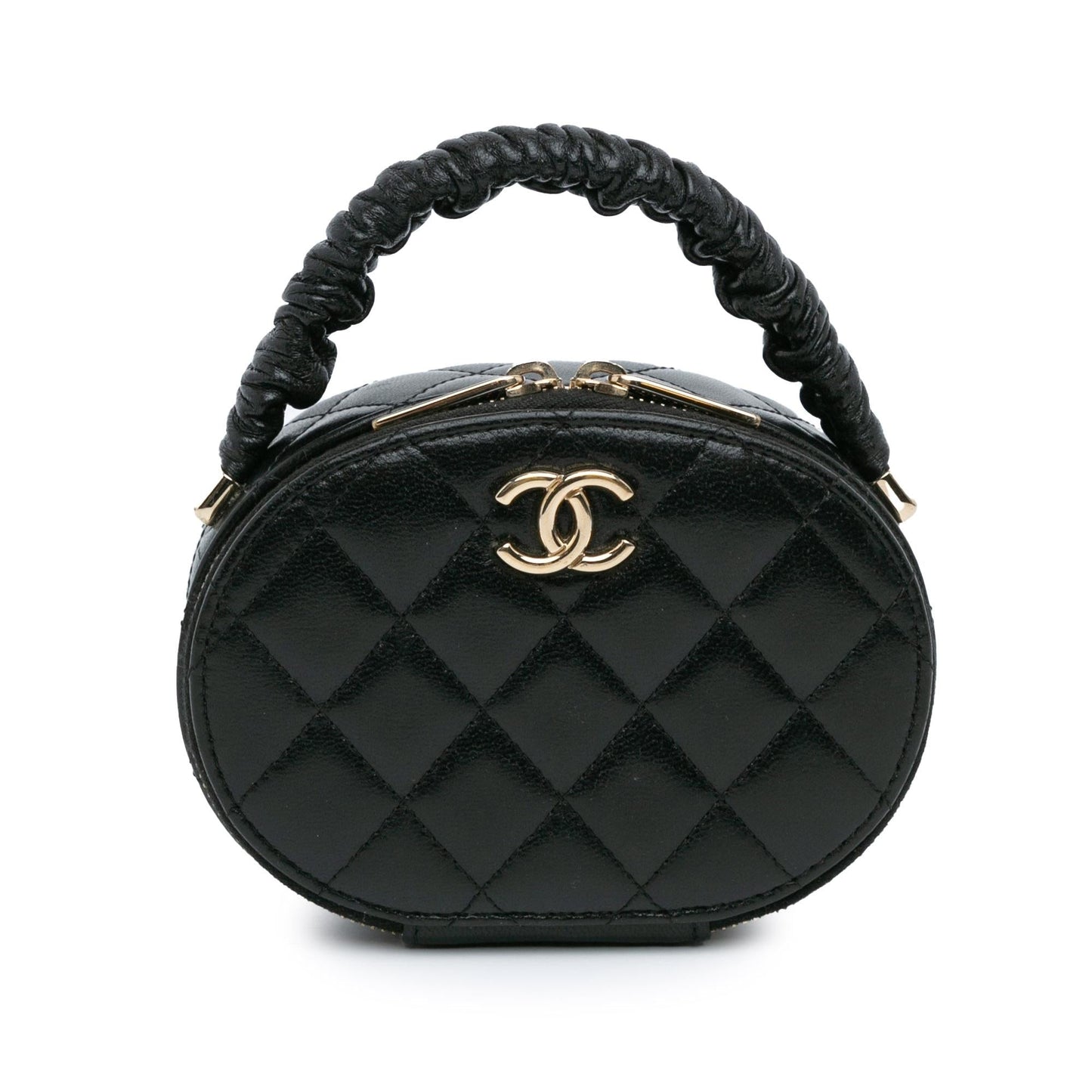 Chanel Cc Quilted Lambskin Oval Top Handle Clutch