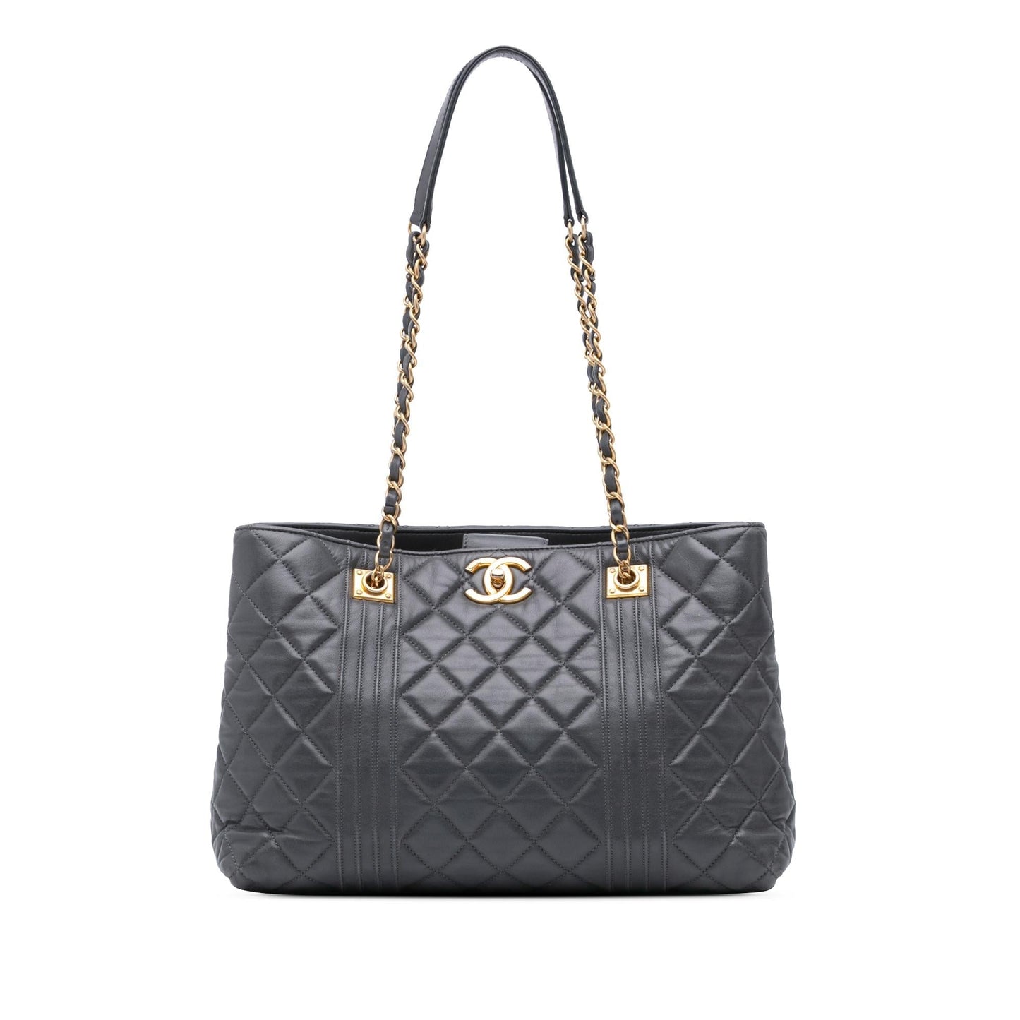 Chanel Cc Quilted Lambskin Pin Tuck Tote