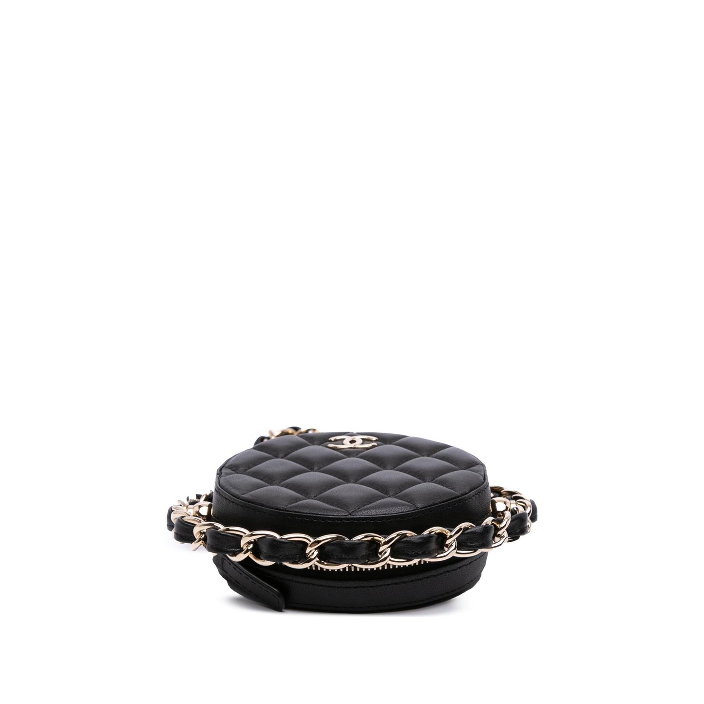 Chanel Cc Quilted Lambskin Round Chain Around Clutch With Chain
