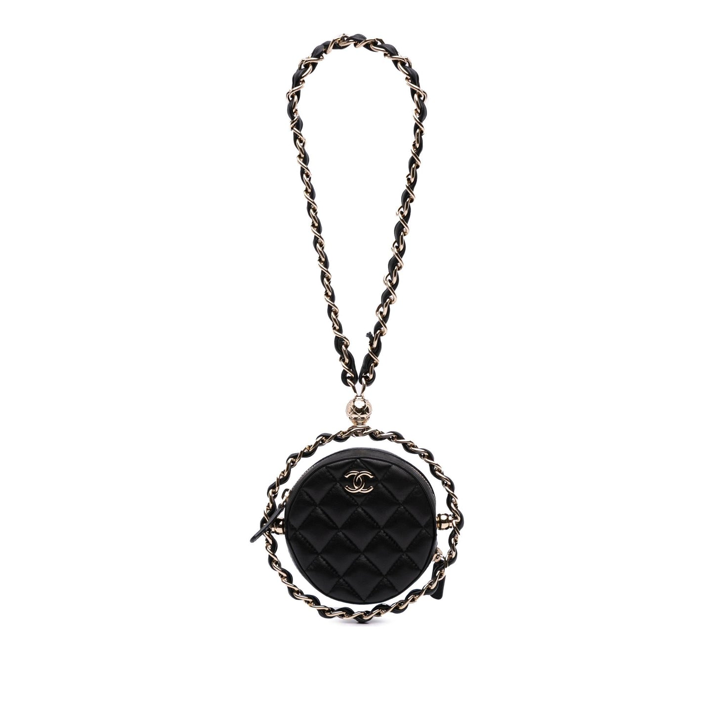 Chanel Cc Quilted Lambskin Round Chain Around Clutch With Chain