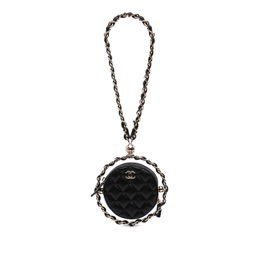 Chanel Cc Quilted Lambskin Round Chain Around Clutch With Chain