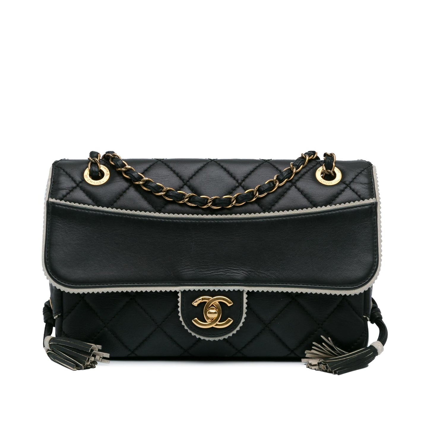 Chanel Cc Quilted Lambskin Tassel And Border Embellished Flap