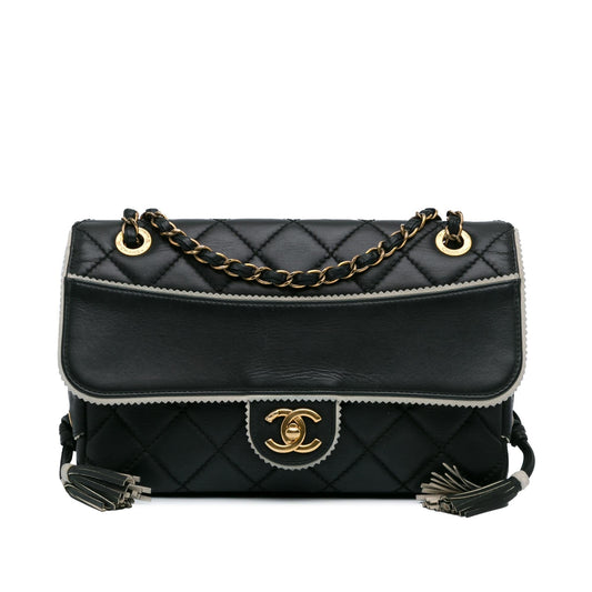 Chanel Cc Quilted Lambskin Tassel And Border Embellished Flap