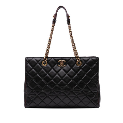 Chanel Cc Quilted Lambskin Turnlock Tote