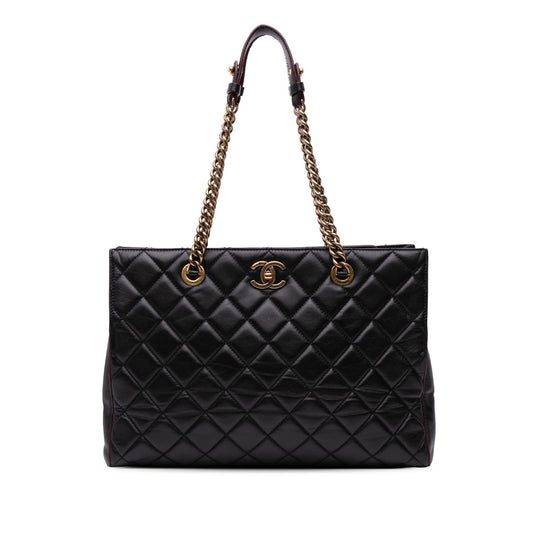 Chanel Cc Quilted Lambskin Turnlock Tote