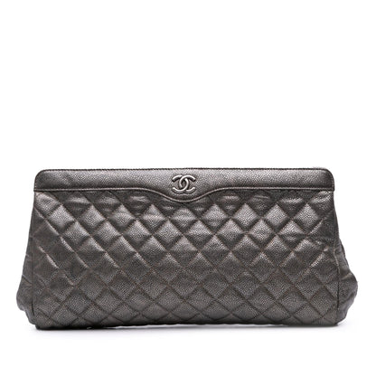 Chanel Cc Quilted Metallic Caviar Clutch