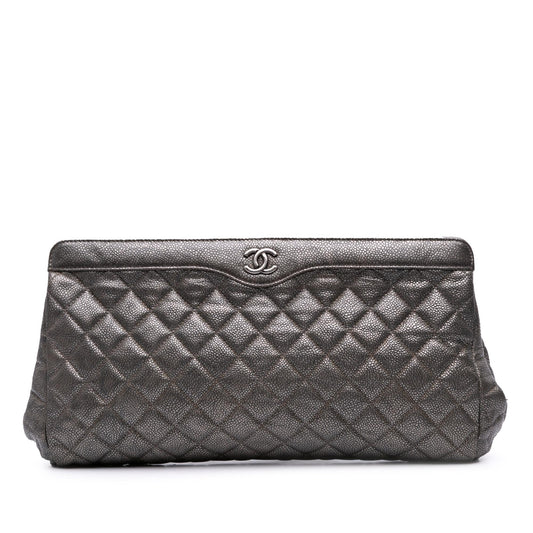 Chanel Cc Quilted Metallic Caviar Clutch