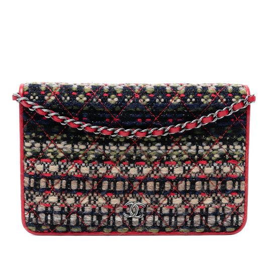 Chanel Cc Quilted Tweed Wallet On Chain