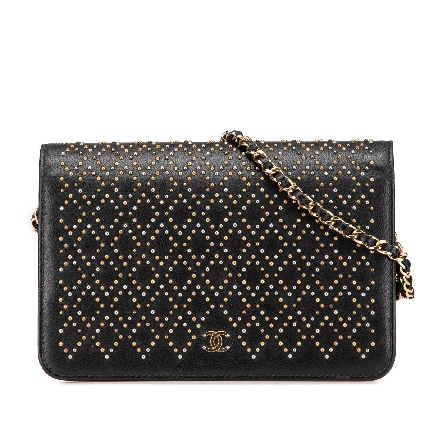 Chanel Cc Studded Lambskin Wallet On Chain