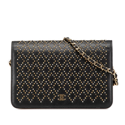 Chanel Cc Studded Lambskin Wallet On Chain