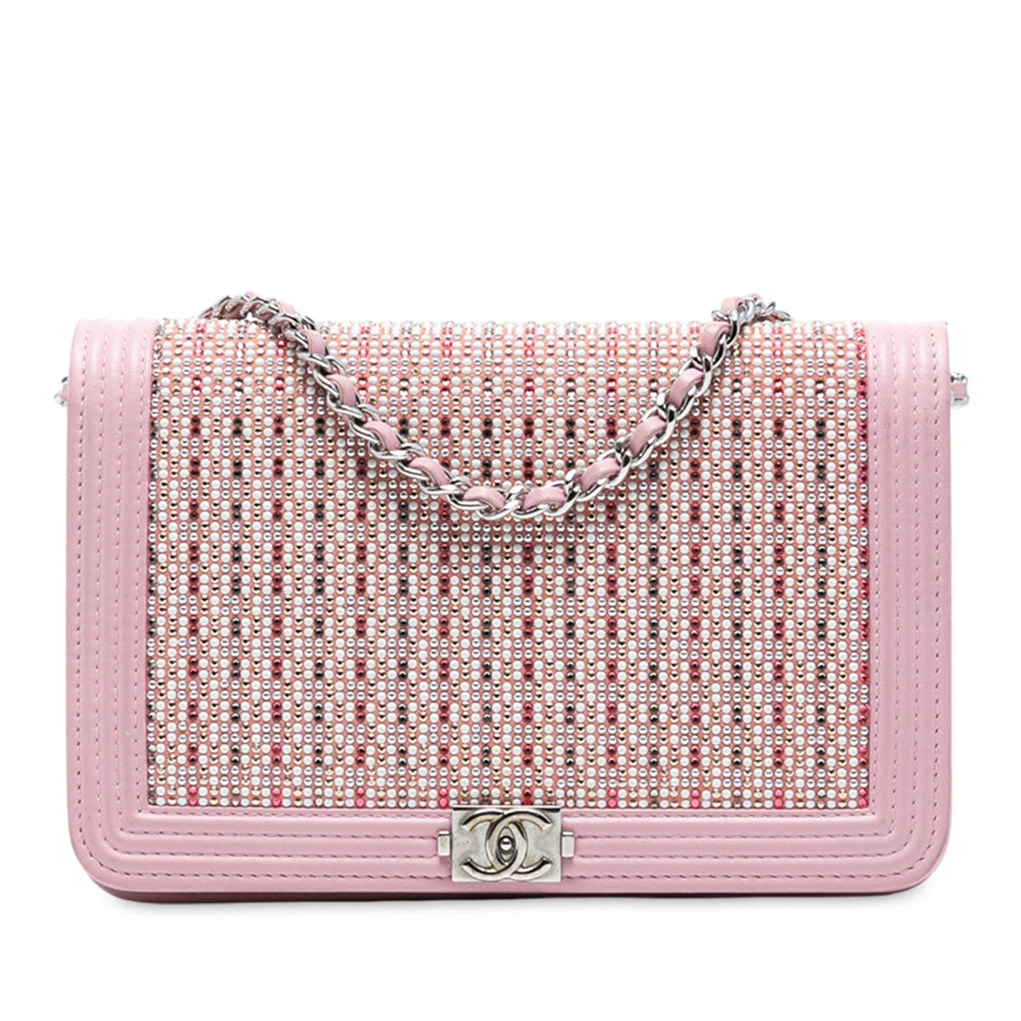 Chanel Calfskin Crystal Studded Boy Wallet On Chain