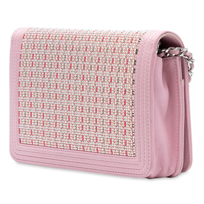 Chanel Calfskin Crystal Studded Boy Wallet On Chain