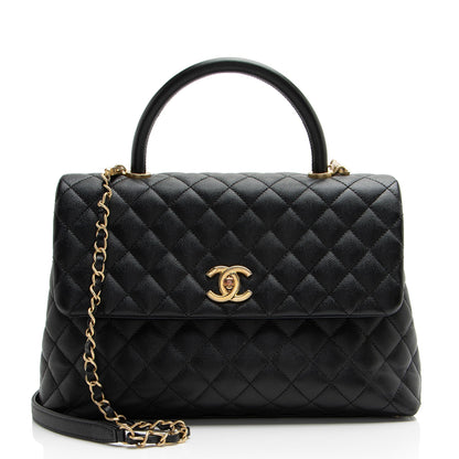 Chanel Caviar Leather Coco Top Handle Medium Flap Bag