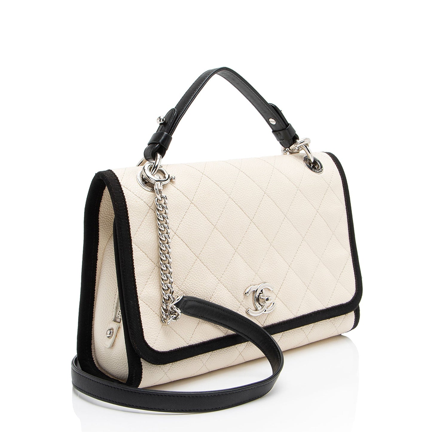 Chanel Caviar Leather Grosgrain Cc Top Handle