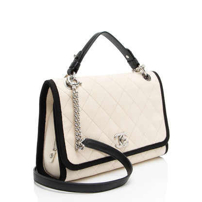 Chanel Caviar Leather Grosgrain Cc Top Handle