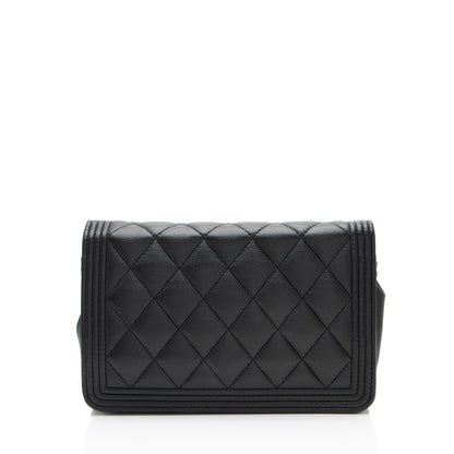Chanel Caviar Leather So Black Boy Wallet On Chain
