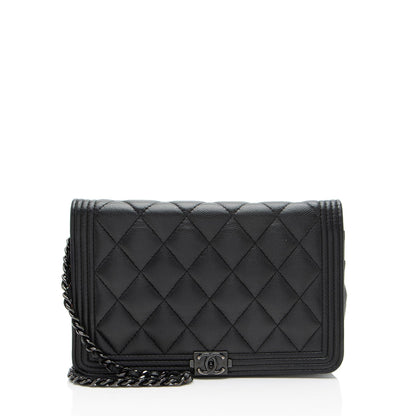 Chanel Caviar Leather So Black Boy Wallet On Chain