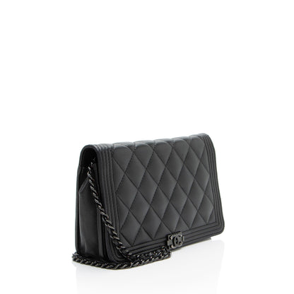 Chanel Caviar Leather So Black Boy Wallet On Chain