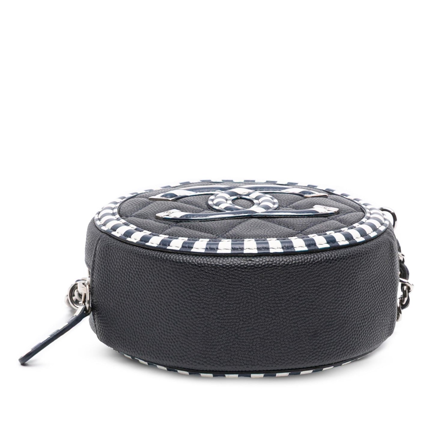 Chanel Caviar Striped Cc Filigree Round Crossbody
