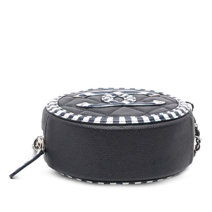 Chanel Caviar Striped Cc Filigree Round Crossbody