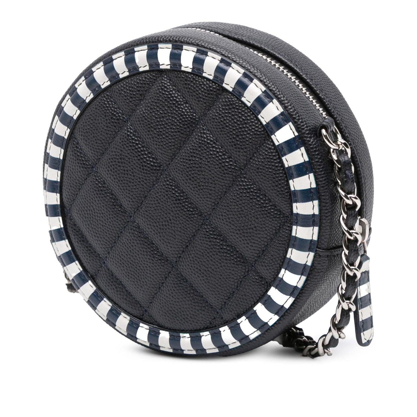 Chanel Caviar Striped Cc Filigree Round Crossbody