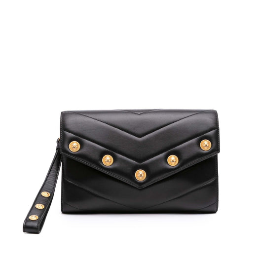 Chanel Chevron Lambskin Cc Medallion Button Flap Clutch