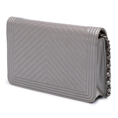 Chanel Chevron Metallic Caviar Boy Wallet On Chain