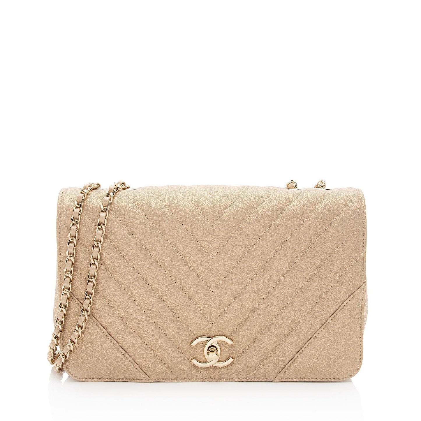 Chanel Chevron Metallic Caviar Leather Statement Small Flap Bag