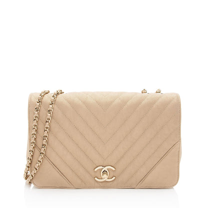 Chanel Chevron Metallic Caviar Leather Statement Small Flap Bag