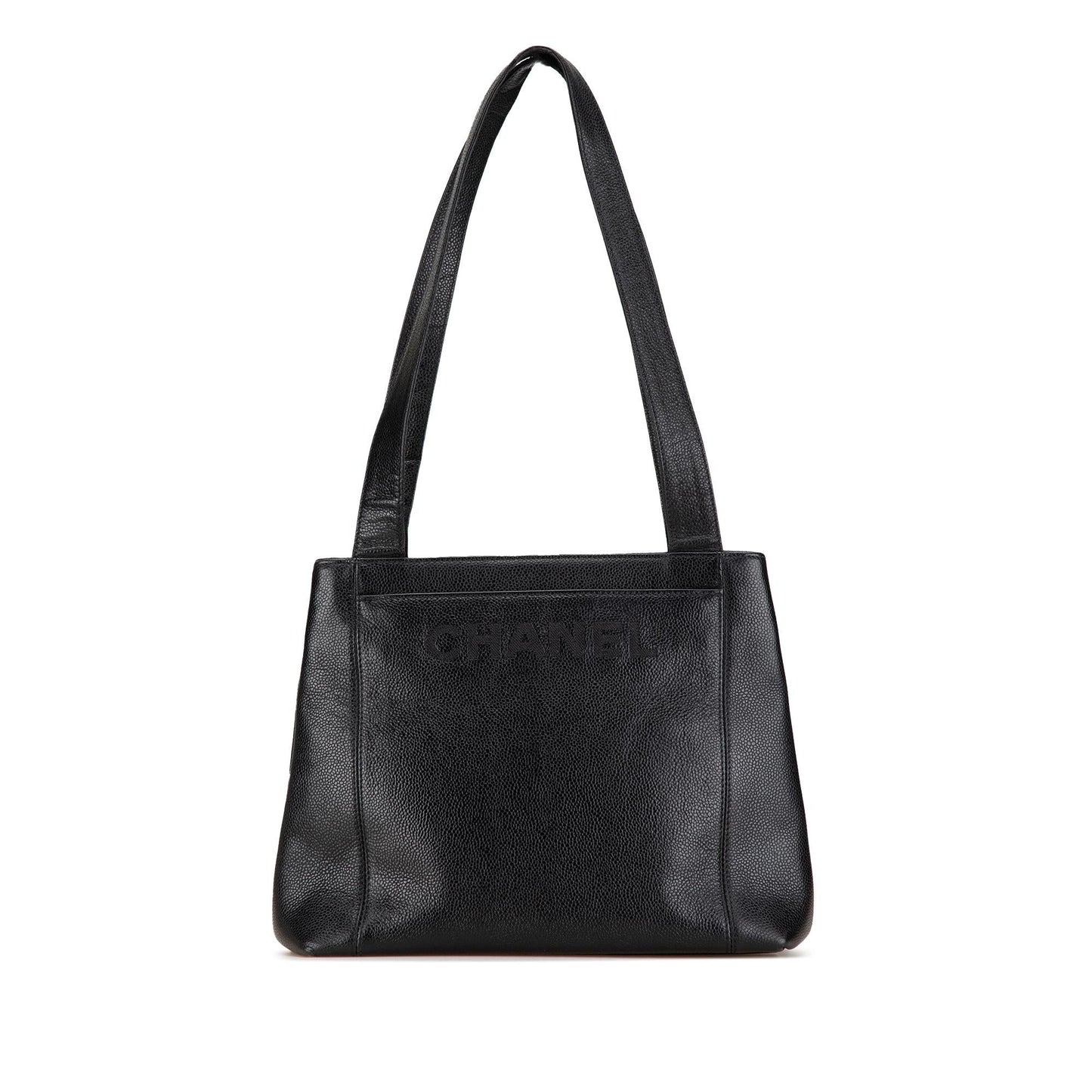 Chanel Embroidered Caviar Logo Shoulder Bag