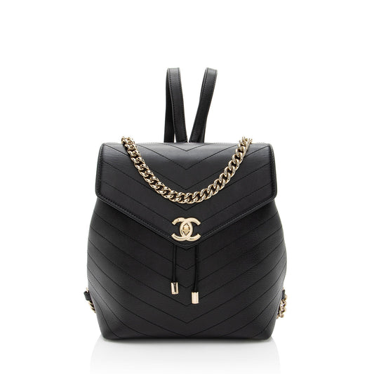 Chanel Chevron Grained Calfskin Cc Backpack
