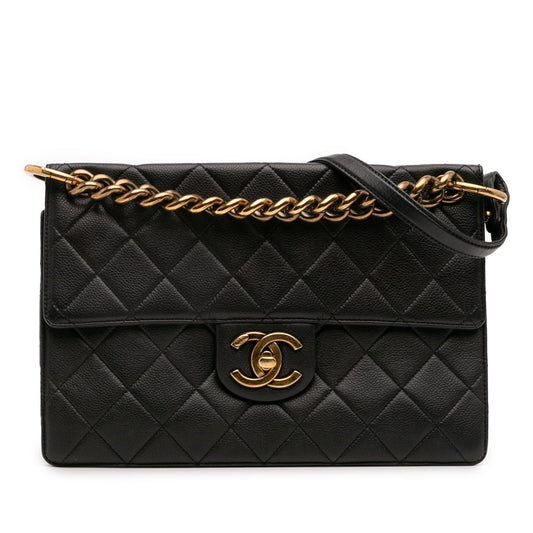 Chanel Jumbo Cc Quilted Caviar Chunky Chain Flap