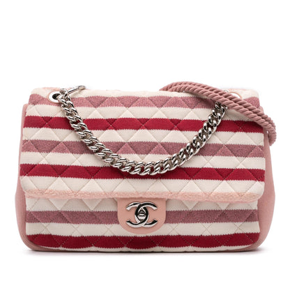 Chanel Jumbo Stripe Jersey Felt And Rope Flap