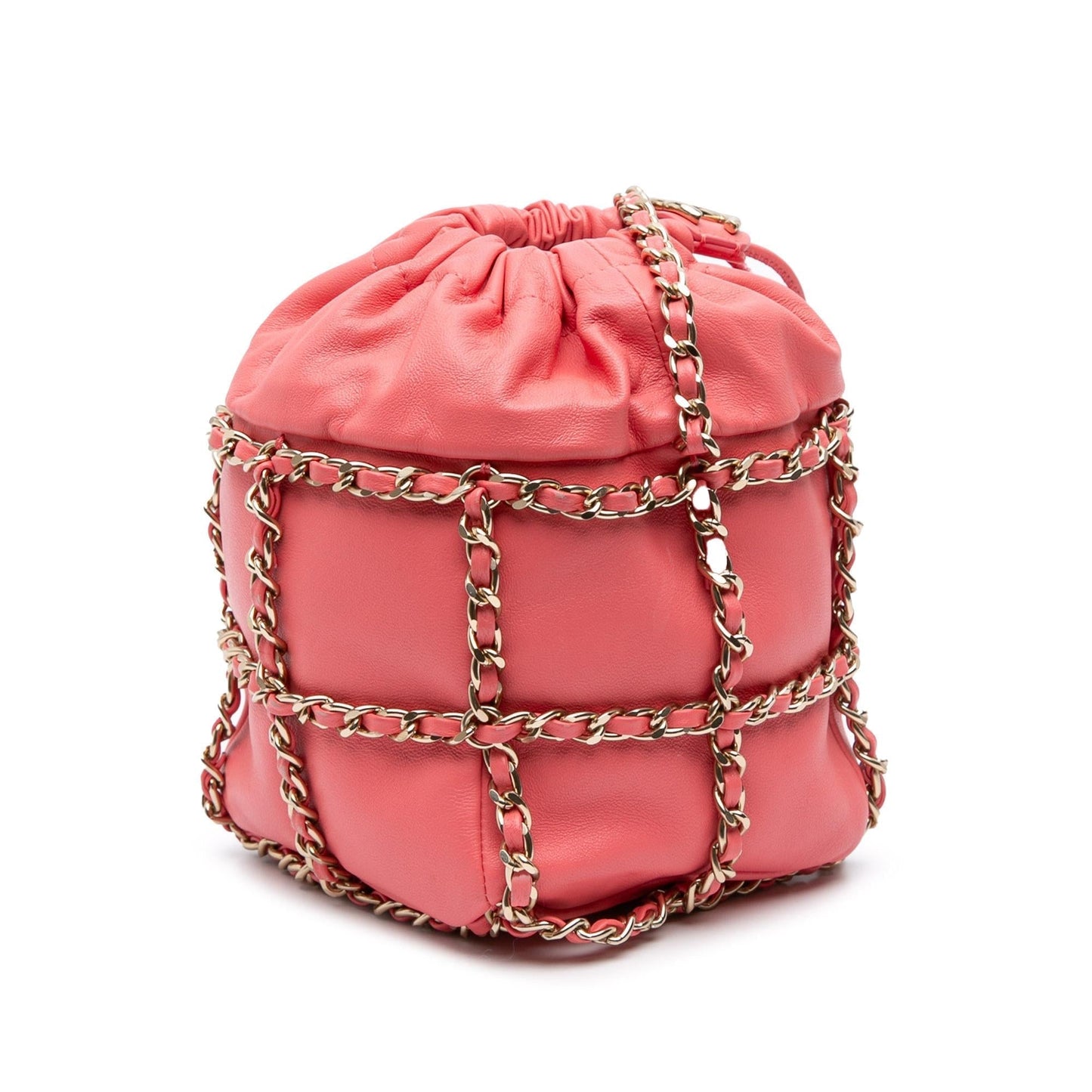 Chanel Lambskin Cc Chain Frame Drawstring Bucket Bag