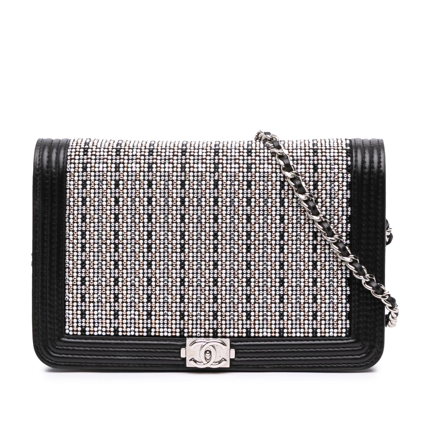 Chanel Lambskin Crystal Studded Boy Wallet On Chain