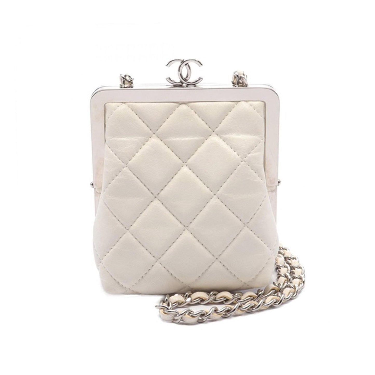 Chanel Lambskin And Acrylic Kiss Clutch With Chain
