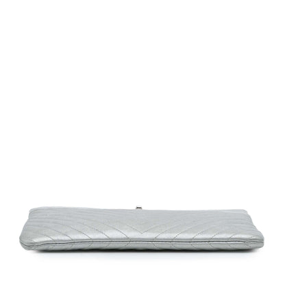 Chanel Large Chevron Metallic Lambskin Mademoiselle Zip Clutch