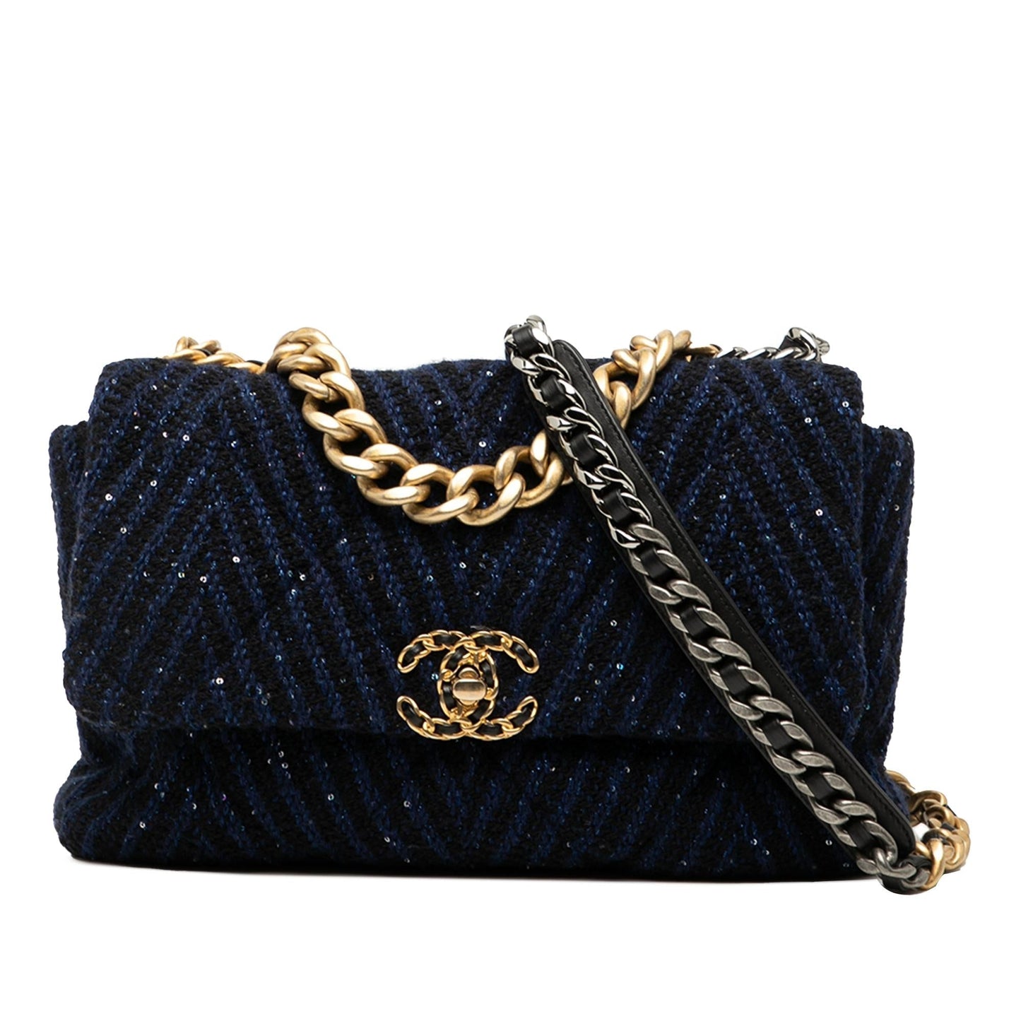 Chanel Large Chevron Tweed Sequin 19 Flap