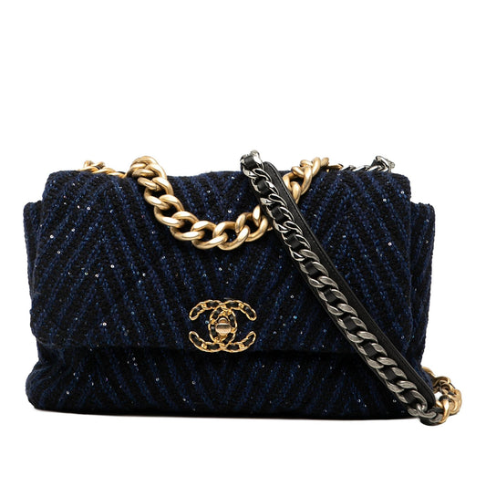 Chanel Large Chevron Tweed Sequin 19 Flap