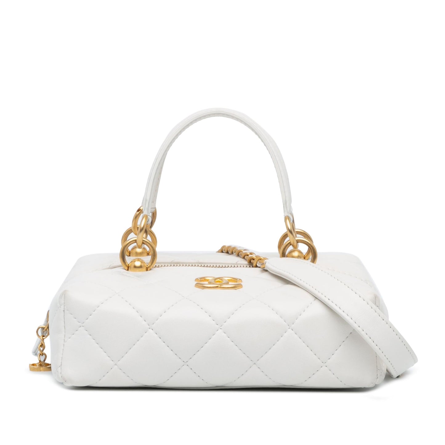 Chanel Métiers D'Art Cc Quilted Lambskin Box With Top Handle Bag