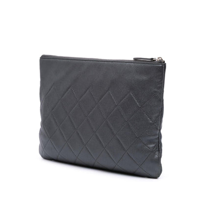 Chanel Medium Cc Quilted Caviar O Case Clutch