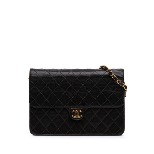 Chanel Medium Cc Quilted Lambskin Half Single Flap