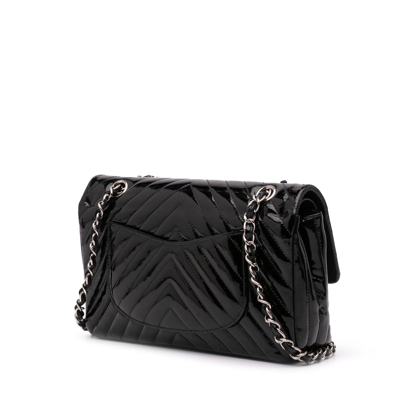 Chanel Medium Classic Chevron Patent Double Flap